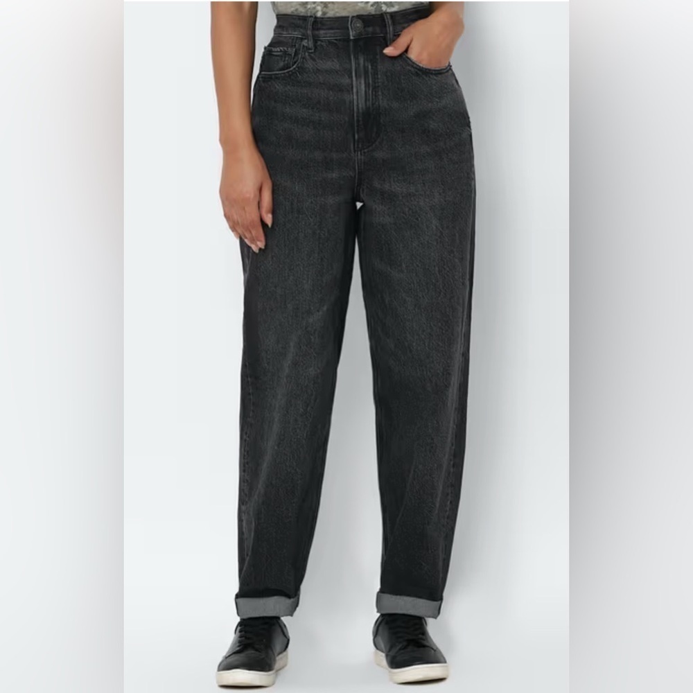 American Eagle regular standard black cotton baggy mid 2 high rise denim jean 00